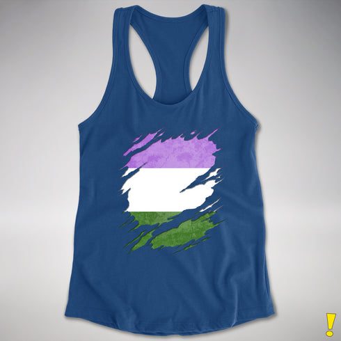 Genderqueer Pride Flag Ripped Reveal Racerback Tank - Royal